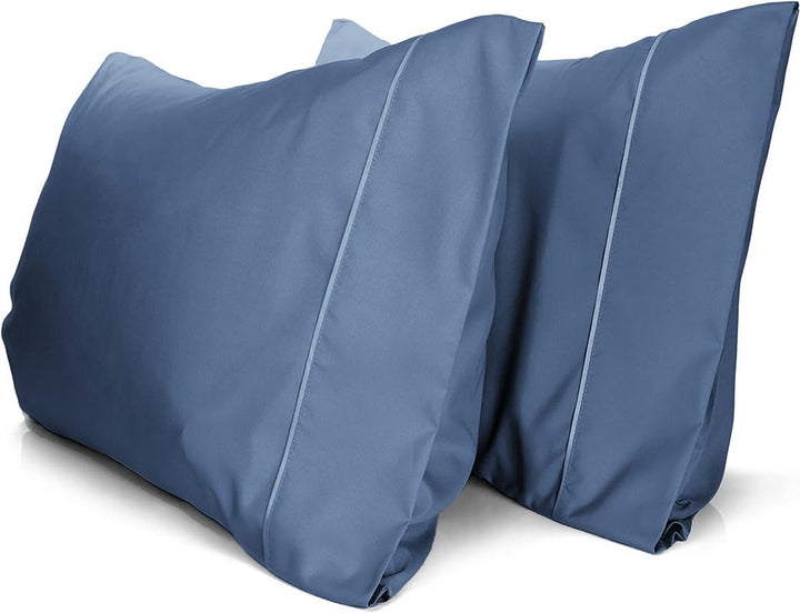 a pair of blue pillows