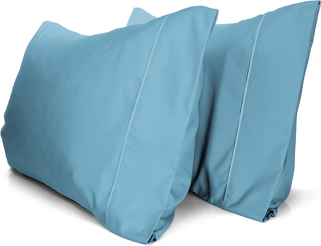 a pair of blue pillows