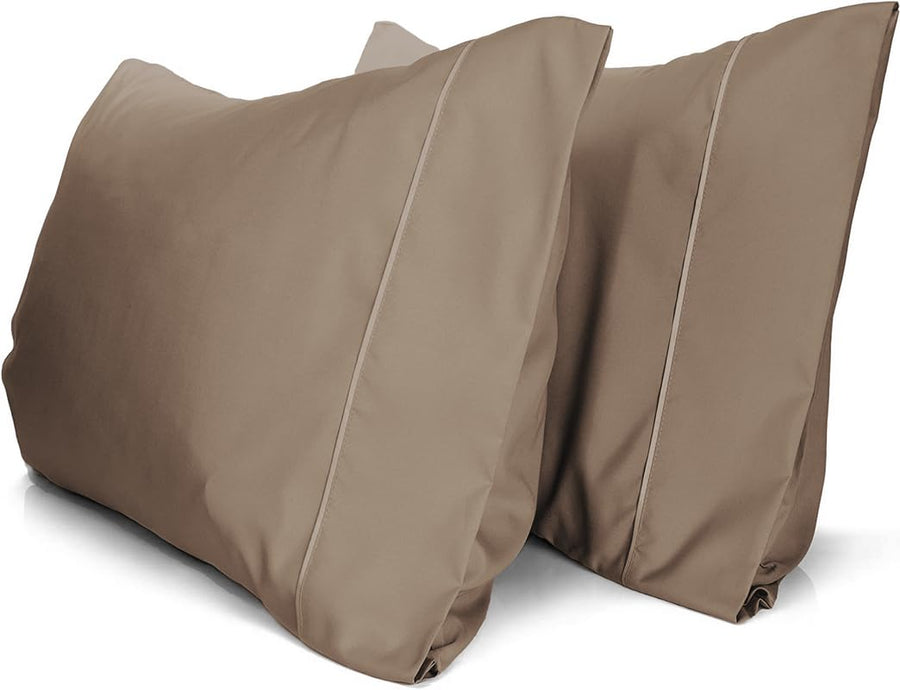 a pair of brown pillows