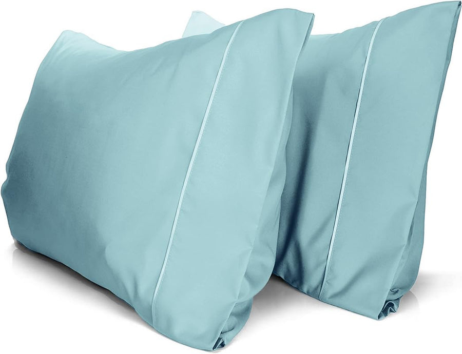 a pair of blue pillows