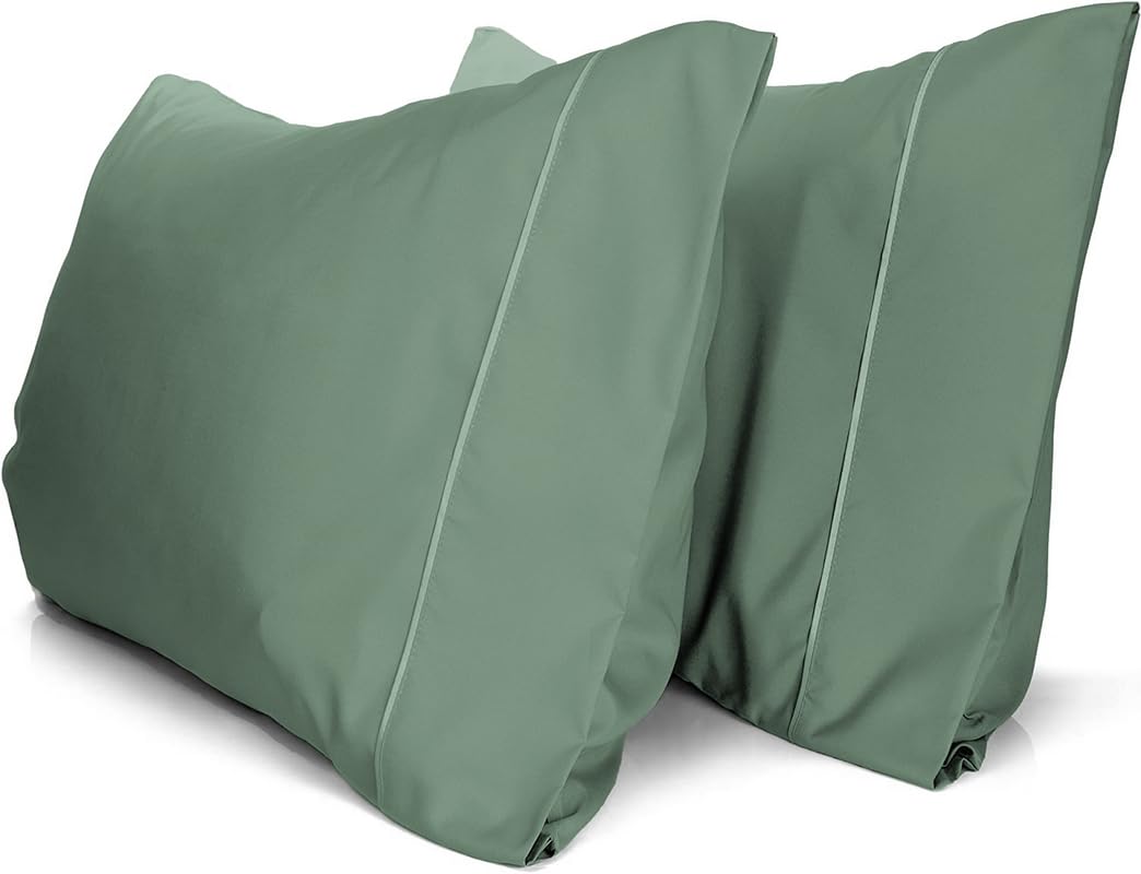 a pair of green pillows