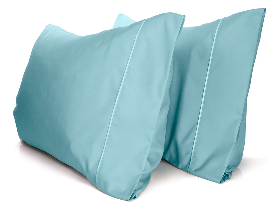 a pair of blue pillows