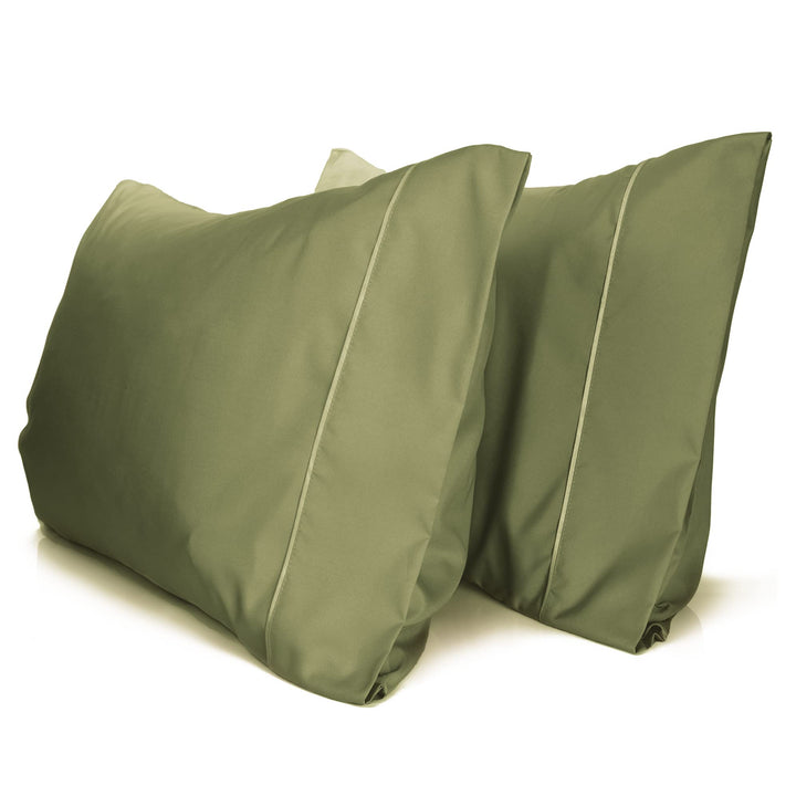 a pair of green pillows