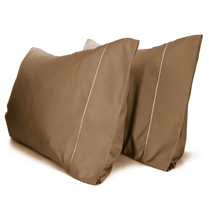 a pair of brown pillows