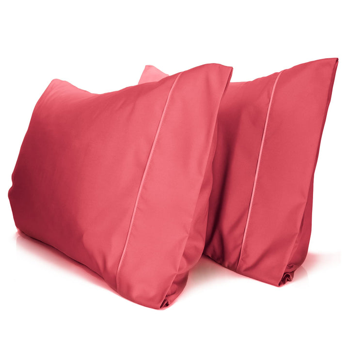 a pair of red pillows