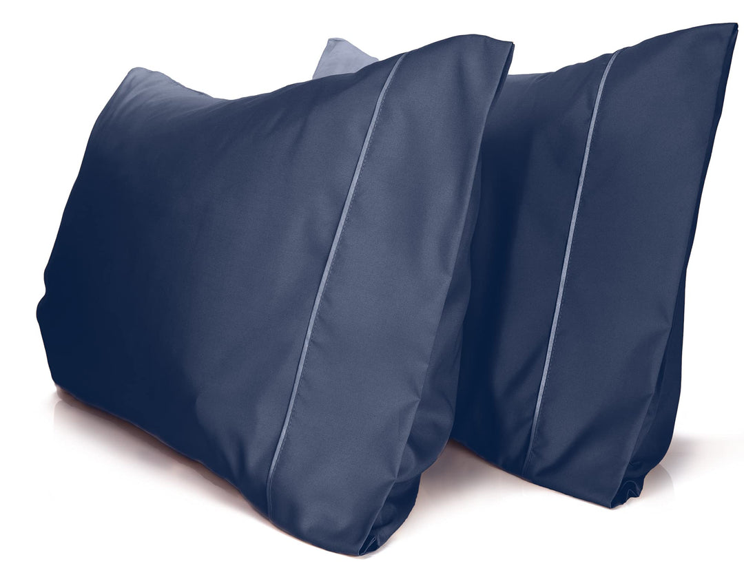 a pair of blue pillows