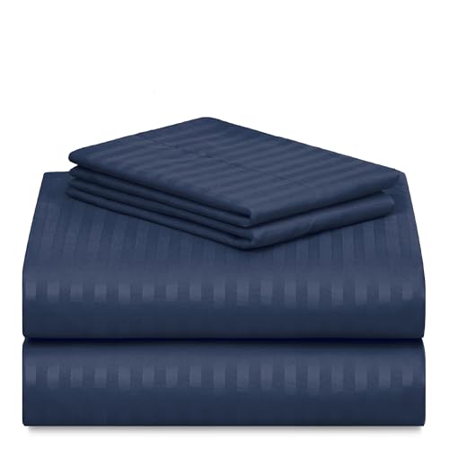 a stack of blue sheets