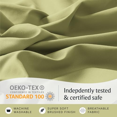 a close up of a fabric with text: 'OEKO-TEX Indepdently tested CONFIDENCE IN TEXTILES STANDARD 100 & certified safe MACHINE SUPER SOFT BREATHABLE WASHABLE BRUSHED FINISH FABRIC'