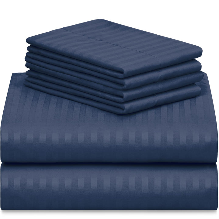 a stack of blue sheets