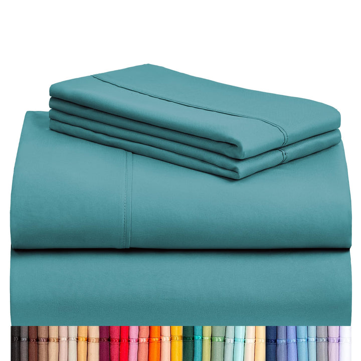 a stack of blue sheets