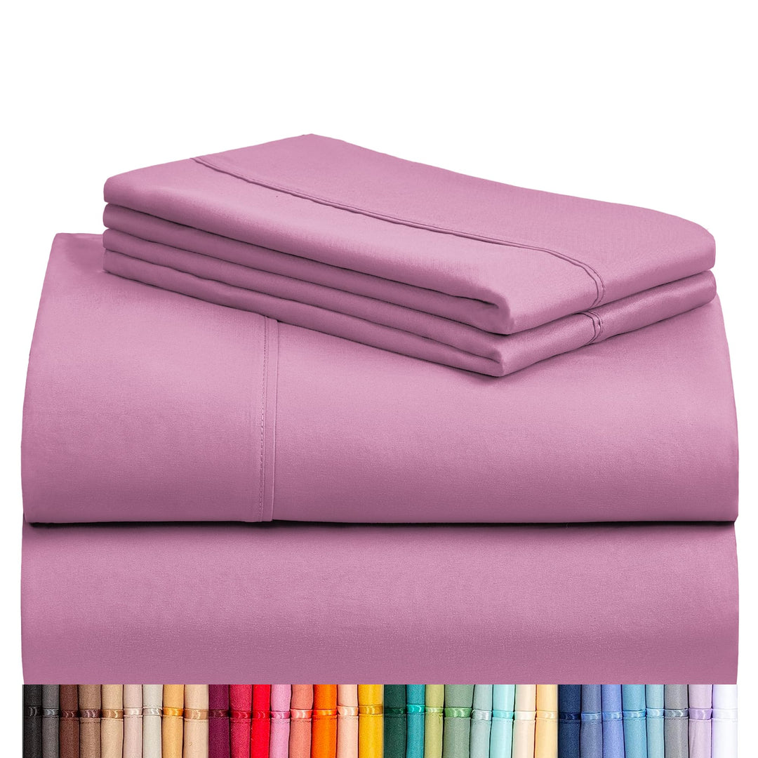 a stack of purple sheets